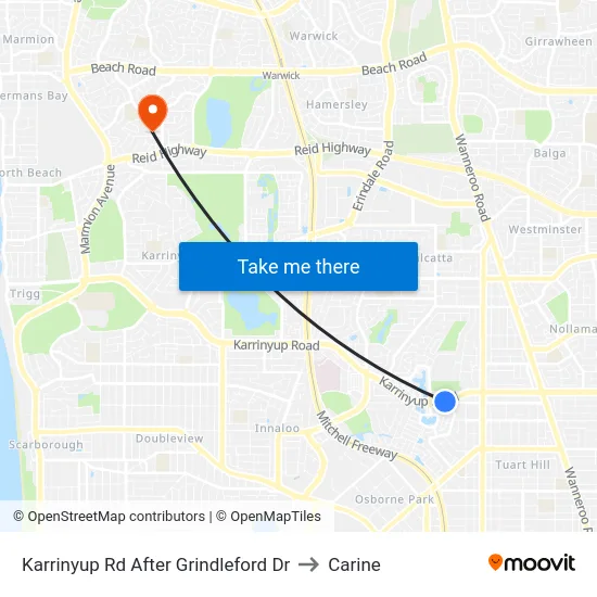 Karrinyup Rd After Grindleford Dr to Carine map