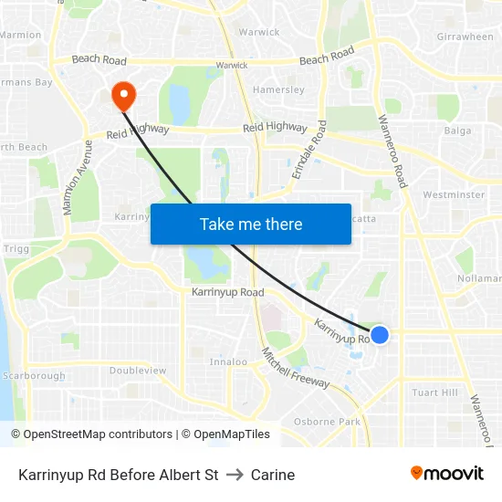 Karrinyup Rd Before Albert St to Carine map