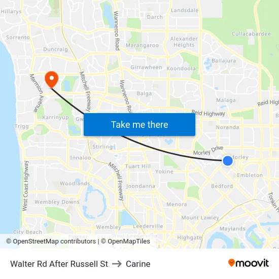 Walter Rd After Russell St to Carine map