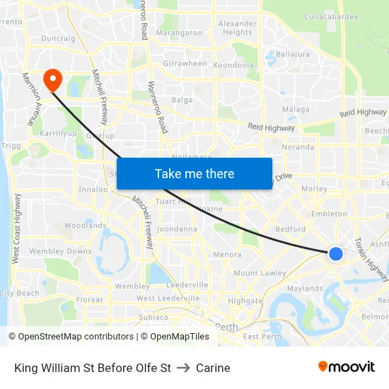 King William St Before Olfe St to Carine map