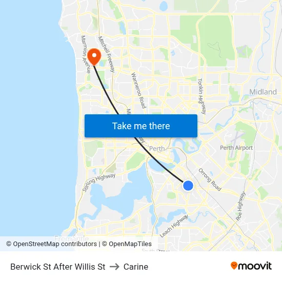 Berwick St After Willis St to Carine map
