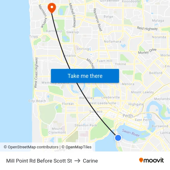 Mill Point Rd Before Scott St to Carine map