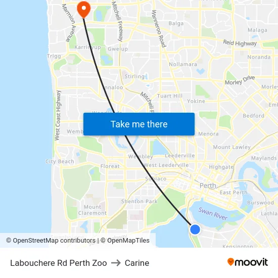 Labouchere Rd Perth Zoo to Carine map