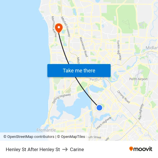 Henley St After Henley St to Carine map