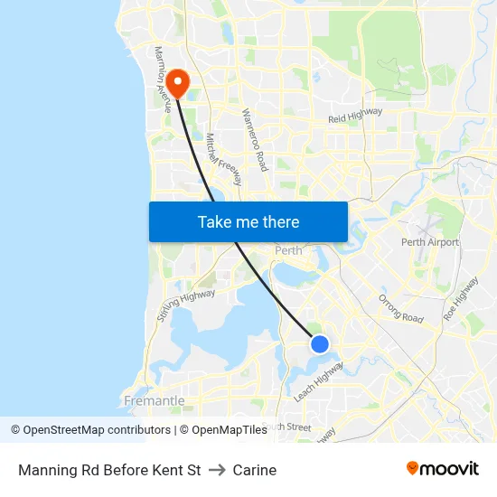 Manning Rd Before Kent St to Carine map