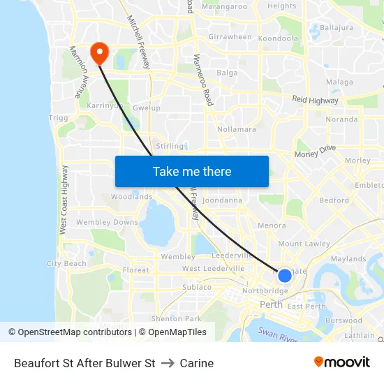 Beaufort St After Bulwer St to Carine map