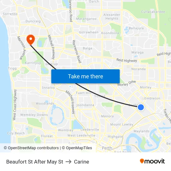 Beaufort St After May St to Carine map