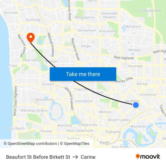 Beaufort St Before Birkett St to Carine map