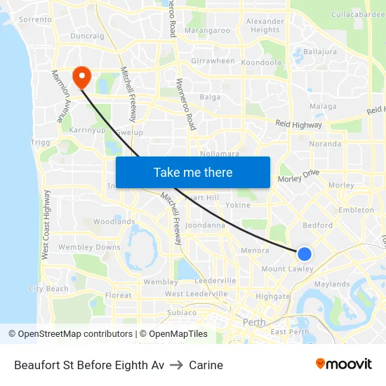 Beaufort St Before Eighth Av to Carine map