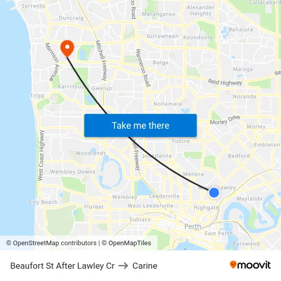 Beaufort St After Lawley Cr to Carine map