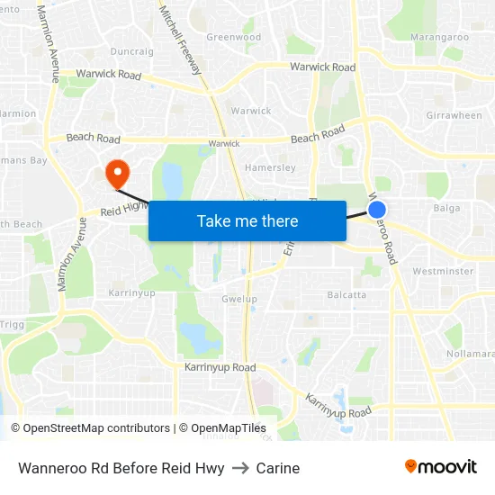 Wanneroo Rd Before Reid Hwy to Carine map
