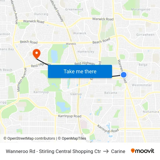 Wanneroo Rd - Stirling Central Shopping Ctr to Carine map