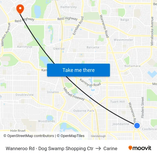 Wanneroo Rd - Dog Swamp Shopping Ctr to Carine map