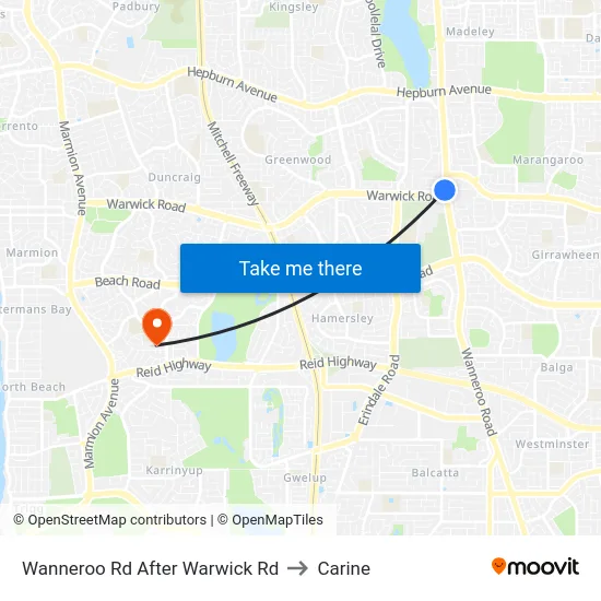Wanneroo Rd After Warwick Rd to Carine map
