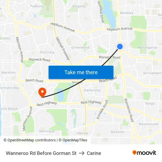 Wanneroo Rd Before Gorman St to Carine map