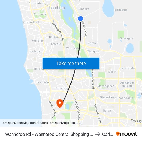 Wanneroo Rd - Wanneroo Central Shopping Ctr to Carine map