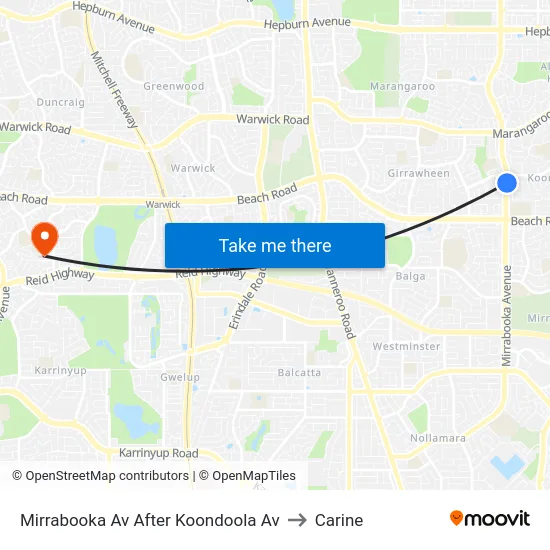 Mirrabooka Av After Koondoola Av to Carine map