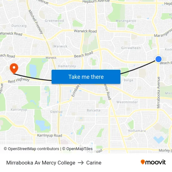 Mirrabooka Av Mercy College to Carine map