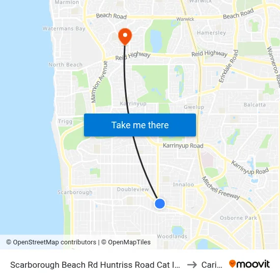 Scarborough Beach Rd Huntriss Road Cat Id 31 to Carine map