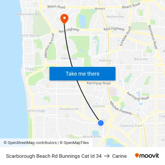 Scarborough Beach Rd Bunnings Cat Id 34 to Carine map