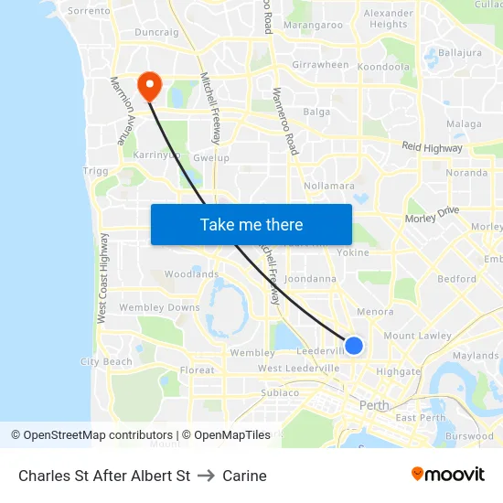 Charles St After Albert St to Carine map