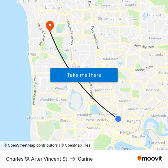 Charles St After Vincent St to Carine map