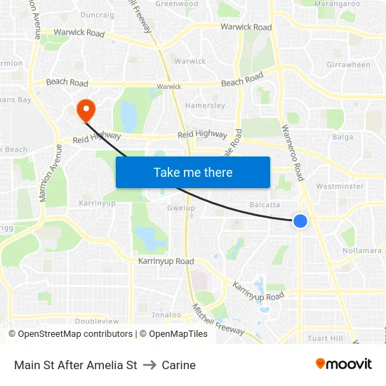 Main St After Amelia St to Carine map