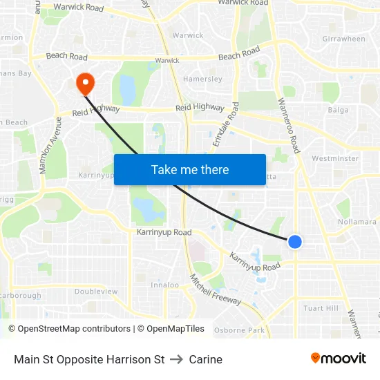 Main St Opposite Harrison St to Carine map