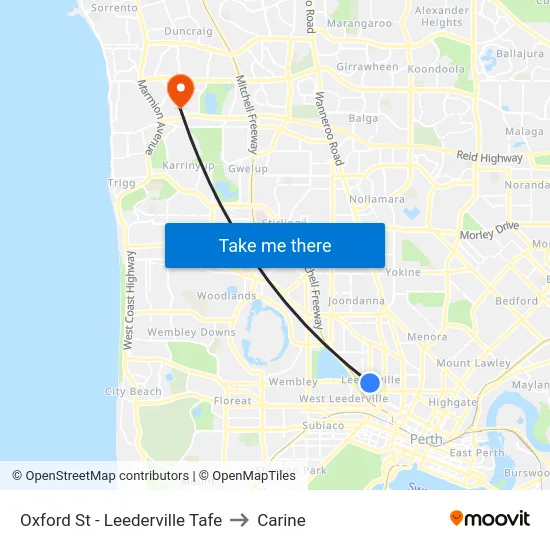 Oxford St - Leederville Tafe to Carine map