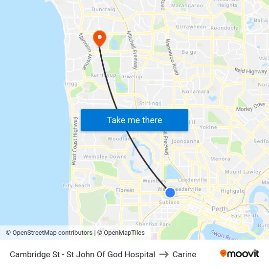 Cambridge St - St John Of God Hospital to Carine map