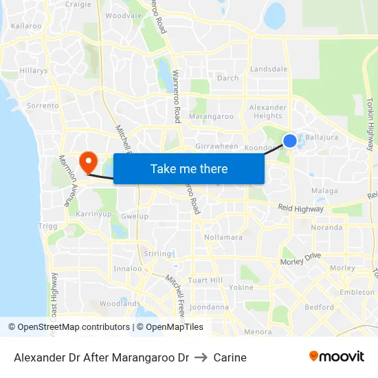 Alexander Dr After Marangaroo Dr to Carine map