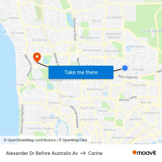 Alexander Dr Before Australis Av to Carine map