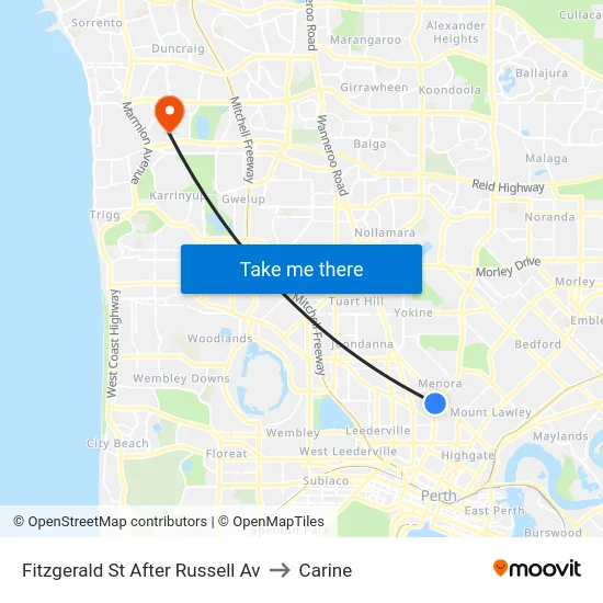 Fitzgerald St After Russell Av to Carine map
