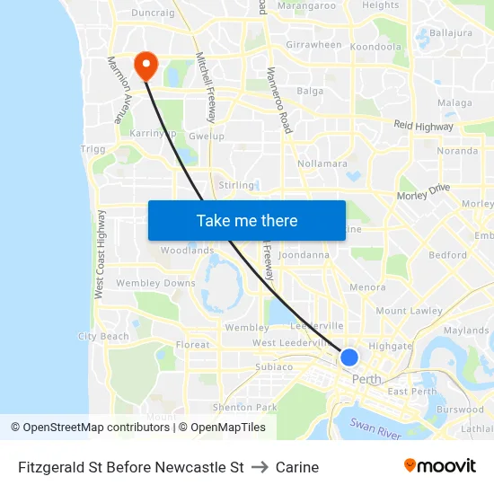 Fitzgerald St Before Newcastle St to Carine map