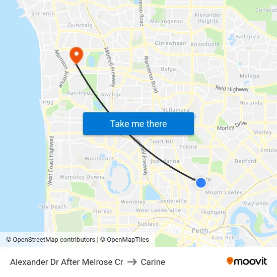 Alexander Dr After Melrose Cr to Carine map