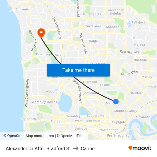 Alexander Dr After Bradford St to Carine map