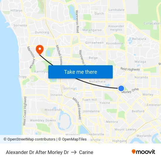 Alexander Dr After Morley Dr to Carine map