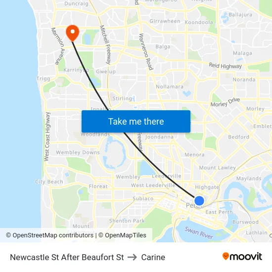 Newcastle St After Beaufort St to Carine map