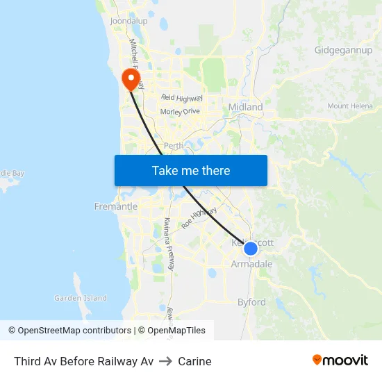 Third Av Before Railway Av to Carine map