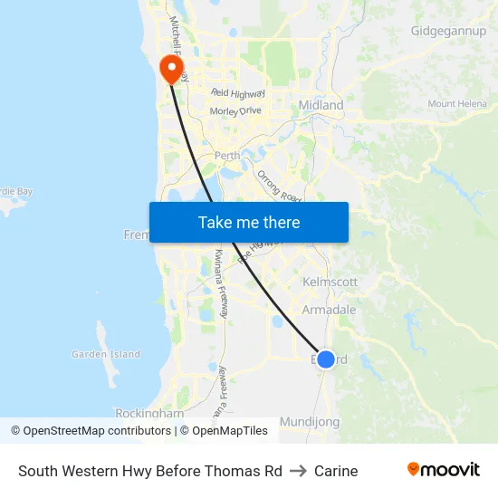 South Western Hwy Before Thomas Rd to Carine map