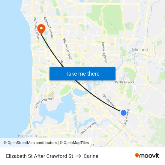 Elizabeth St After Crawford St to Carine map