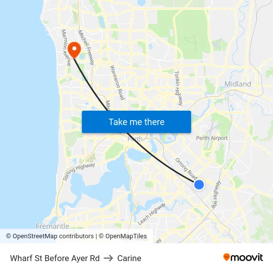Wharf St Before Ayer Rd to Carine map