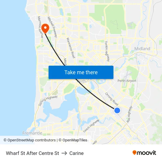 Wharf St After Centre St to Carine map