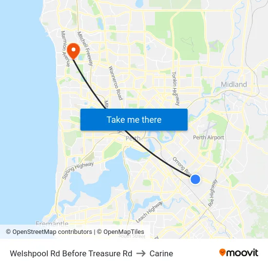 Welshpool Rd Before Treasure Rd to Carine map