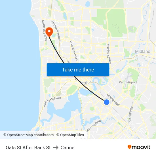 Oats St After Bank St to Carine map
