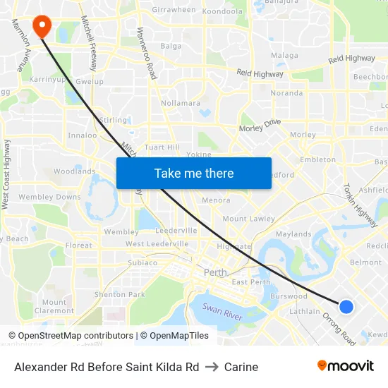 Alexander Rd Before Saint Kilda Rd to Carine map