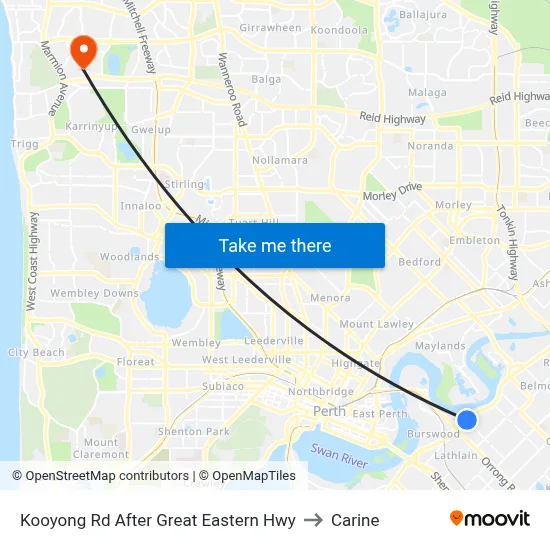 Kooyong Rd After Great Eastern Hwy to Carine map
