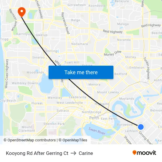 Kooyong Rd After Gerring Ct to Carine map