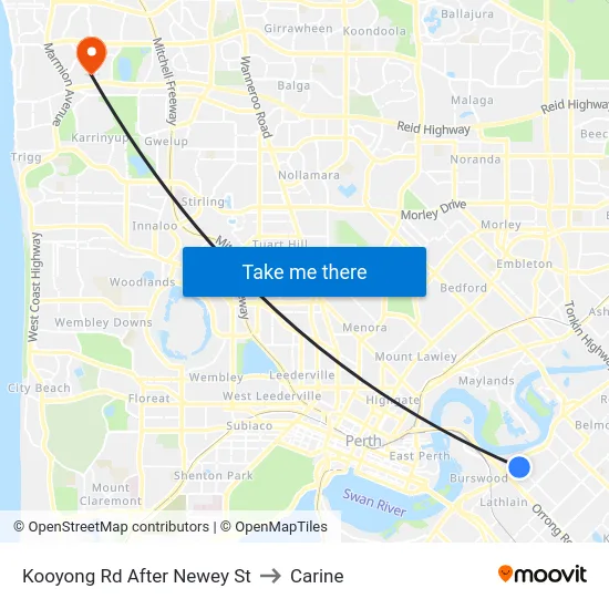 Kooyong Rd After Newey St to Carine map