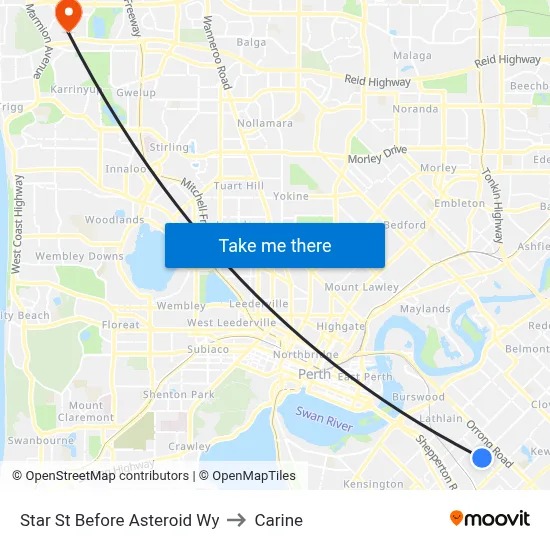 Star St Before Asteroid Wy to Carine map